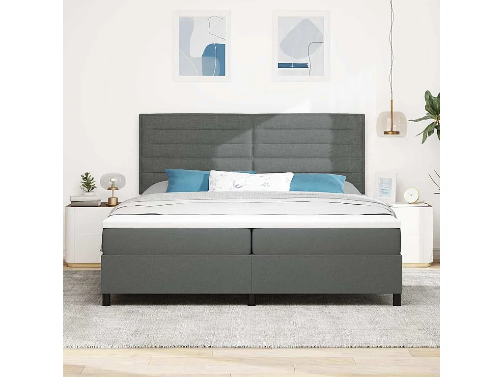 Cama tipo Box Spring con colchón Gris oscuro 200 x 200 cm tela