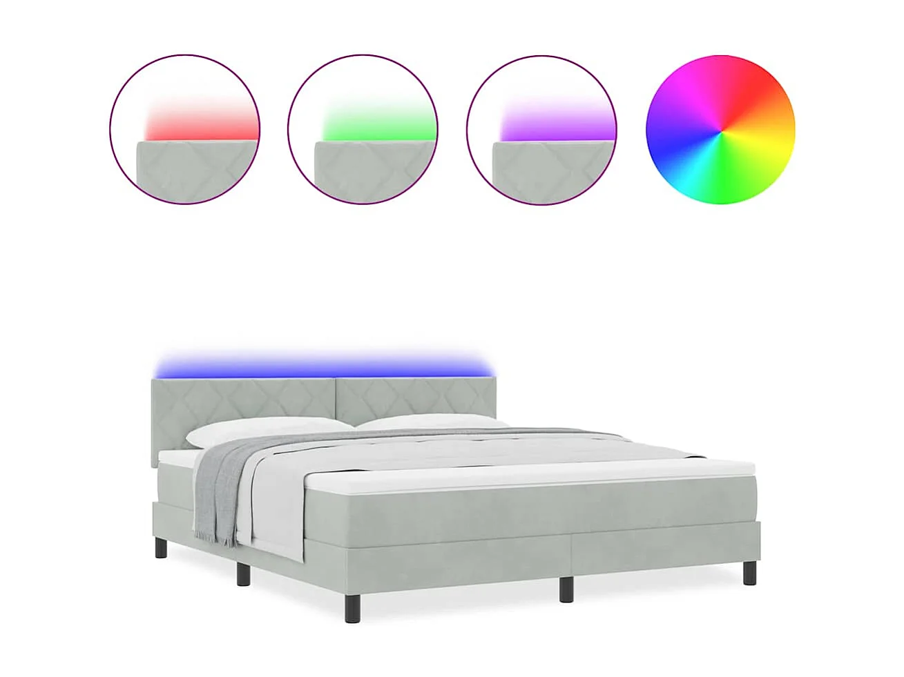 Cama tipo Box Spring Gris claro 180 x 200 cm Terciopelo