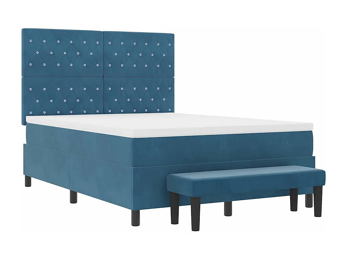 Cadre de lit avec matelas Bleu foncé 140 x 190 cm Velours