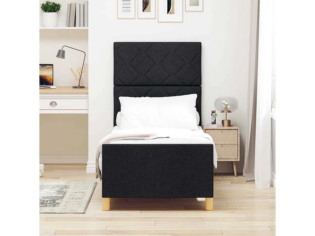 Estrutura da Cama com cabeceira Preto 80 x 200 cm tecido