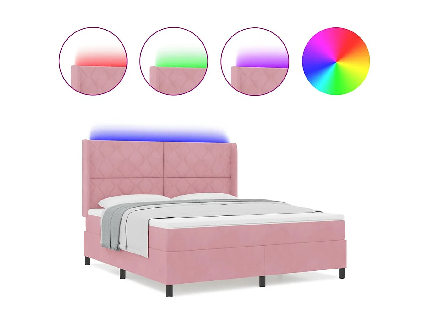Cadre de lit avec Matelas LED Rose 180 x 200 cm Velours