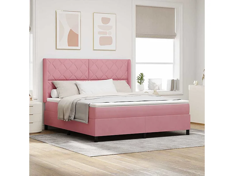 Cadre de lit avec Matelas LED Rose 180 x 200 cm Velours