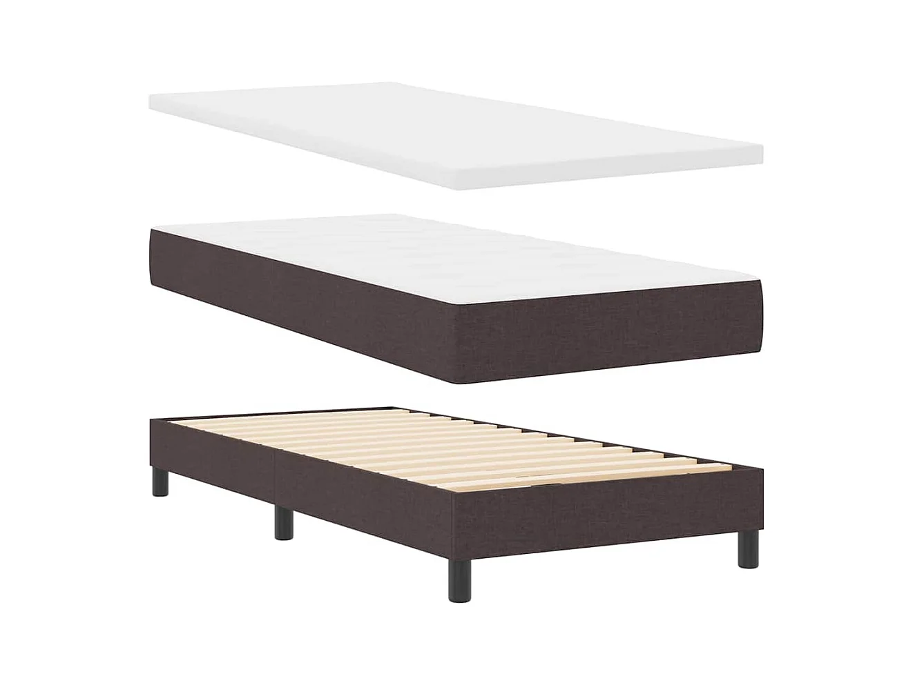 Cadre de lit avec matelas Marron foncé 90 x 200 cm tissu