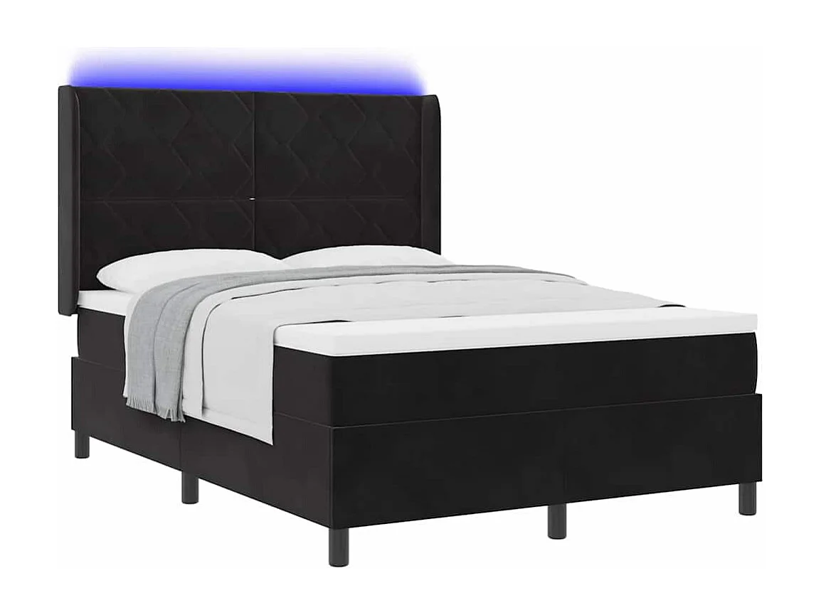 Cama con Box Spring LED y Colchón Negro 140 x 200 cm Terciopelo