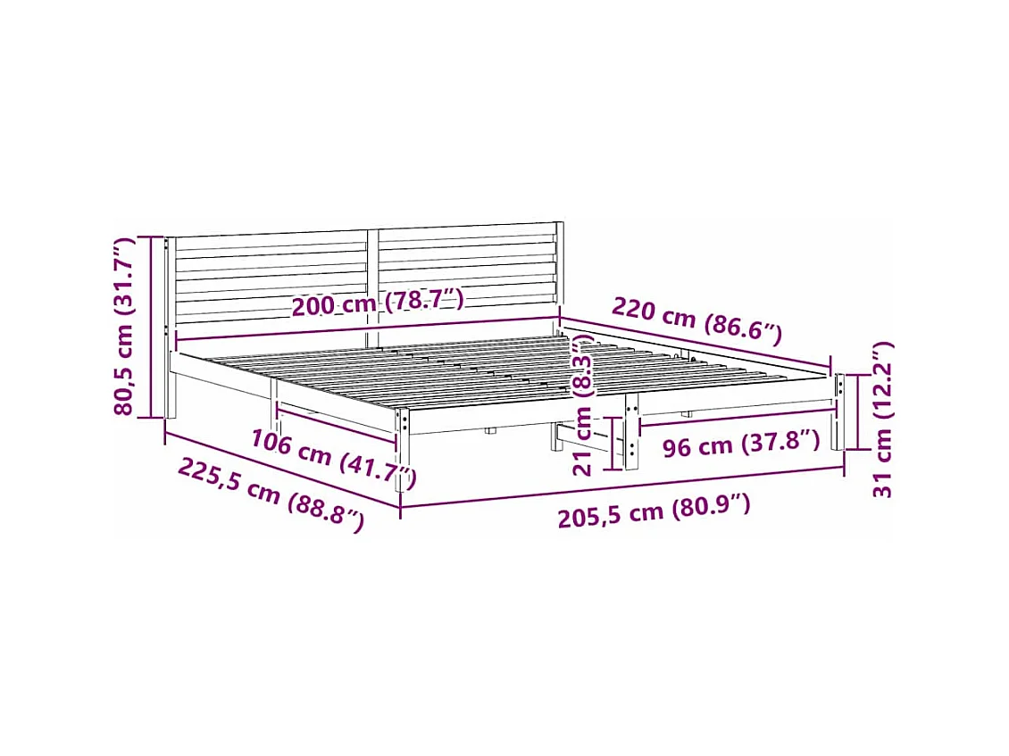 Cadre de lit Marron 200 x 220 cm Bois massif en pin