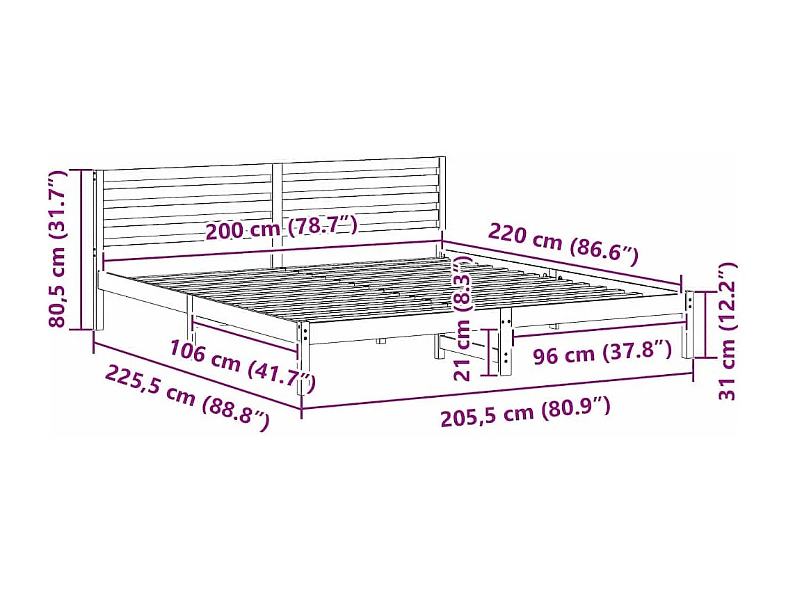 Estrutura da Cama Castanho 200 x 220 cm Madeira de pinho maciça