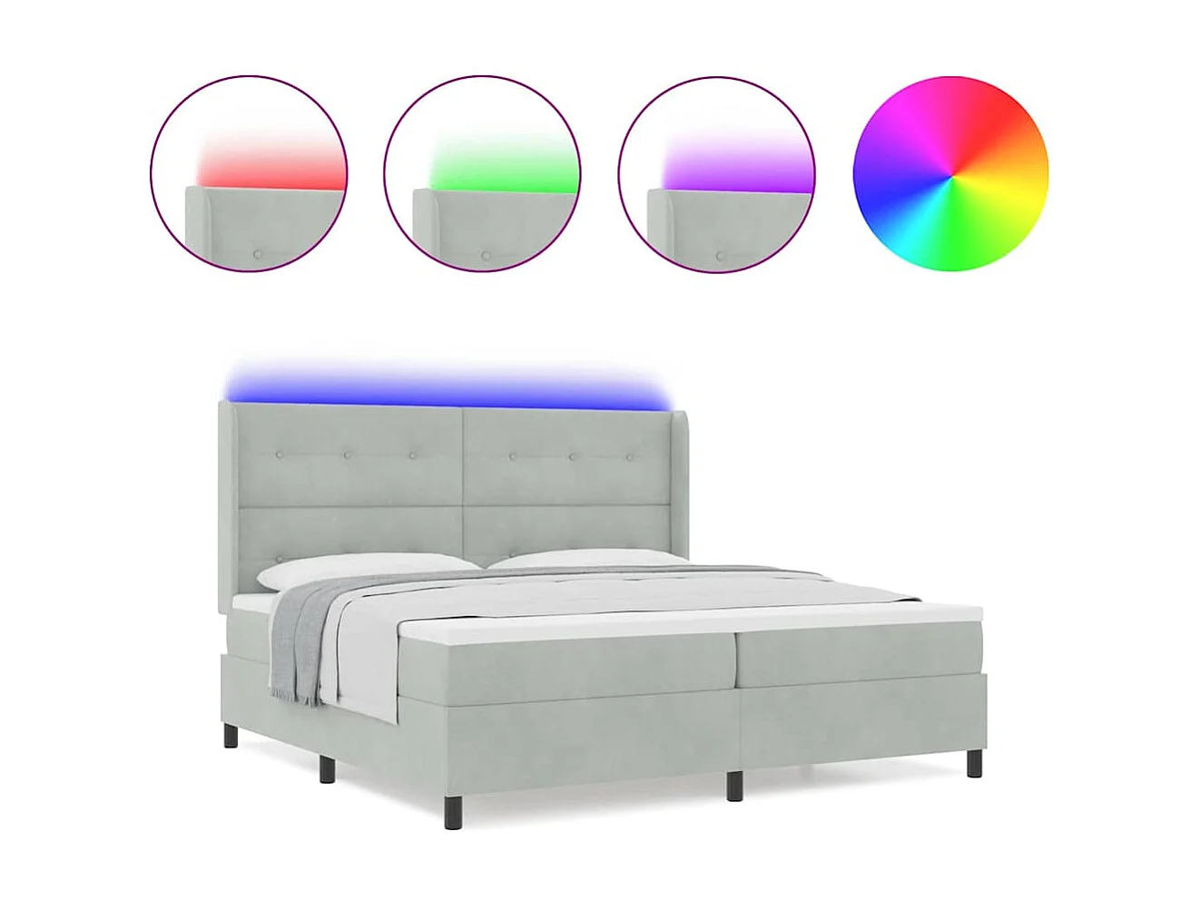 Cama con Box Spring LED y Colchón Gris claro 200 x 200 cm