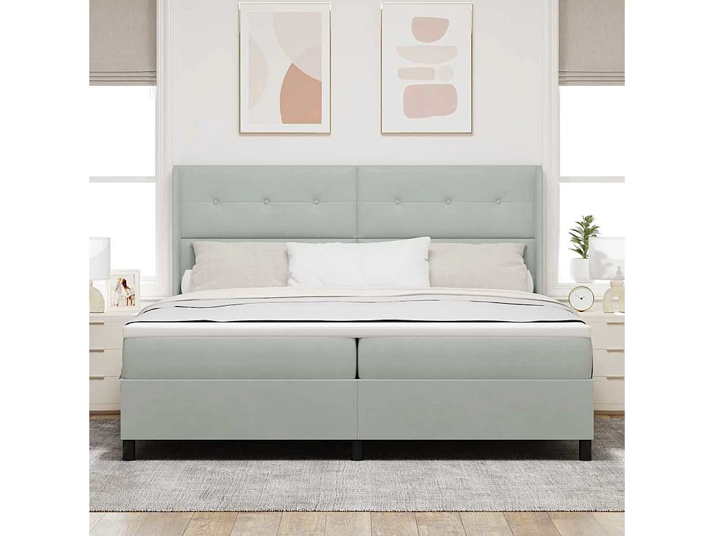 Cama con Box Spring LED y Colchón Gris claro 200 x 200 cm