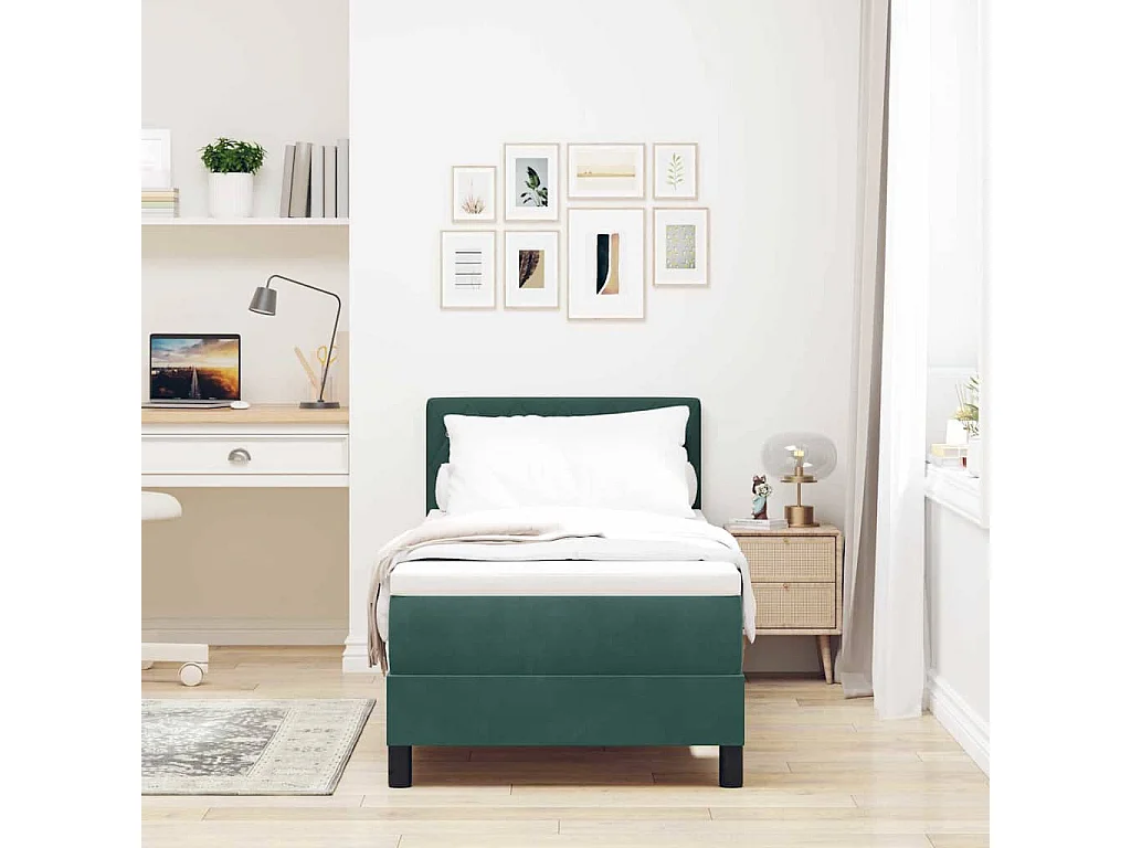 Cama tipo Box Spring Verde oscuro 80 x 200 cm Terciopelo