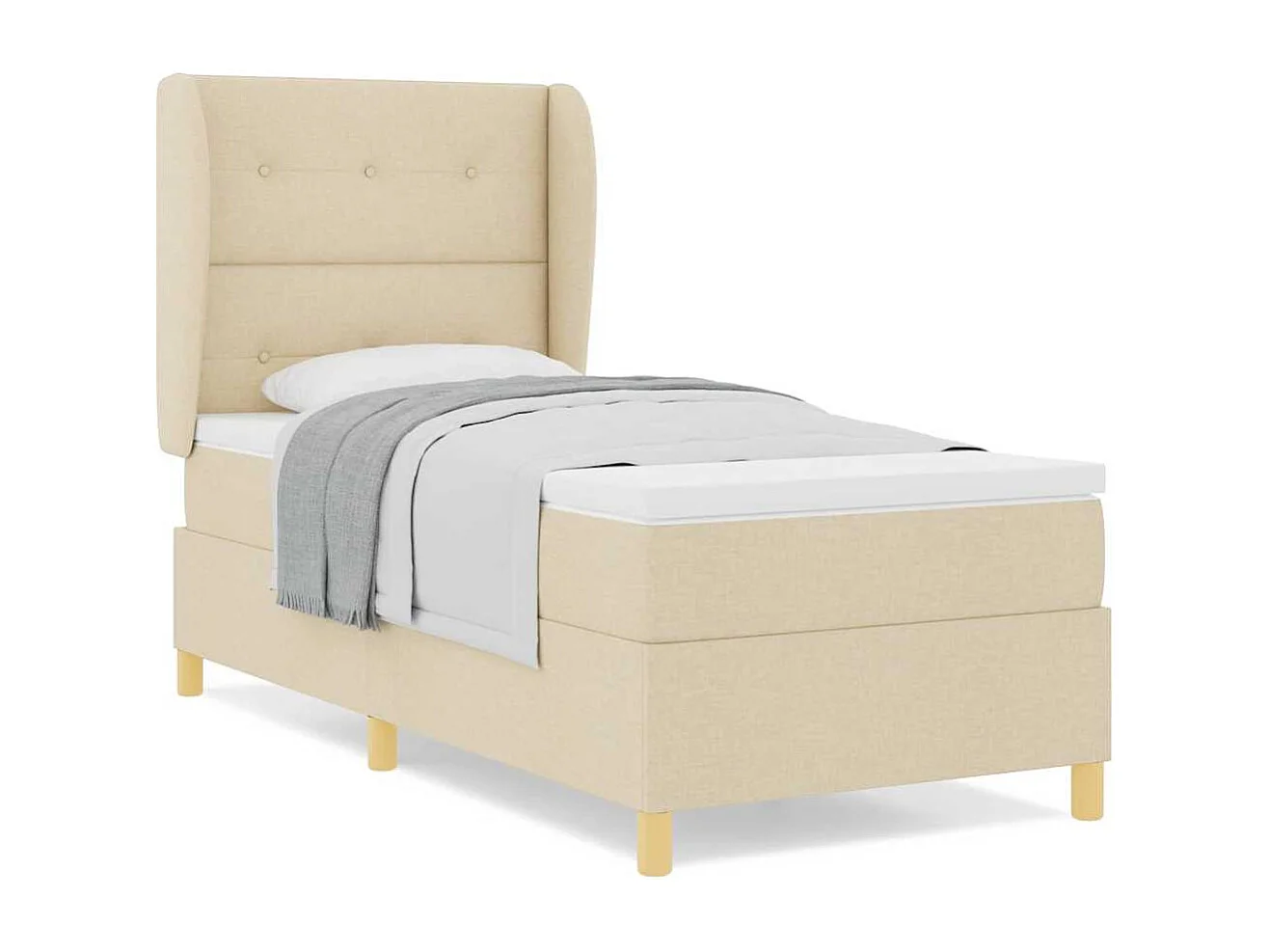 Cama con Somier y Colchón Gris Oscuro 90x190 cm de Tela Crema
