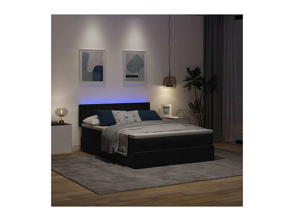 Cadre de lit ottoman avec matelas noir 140x200 cm velours