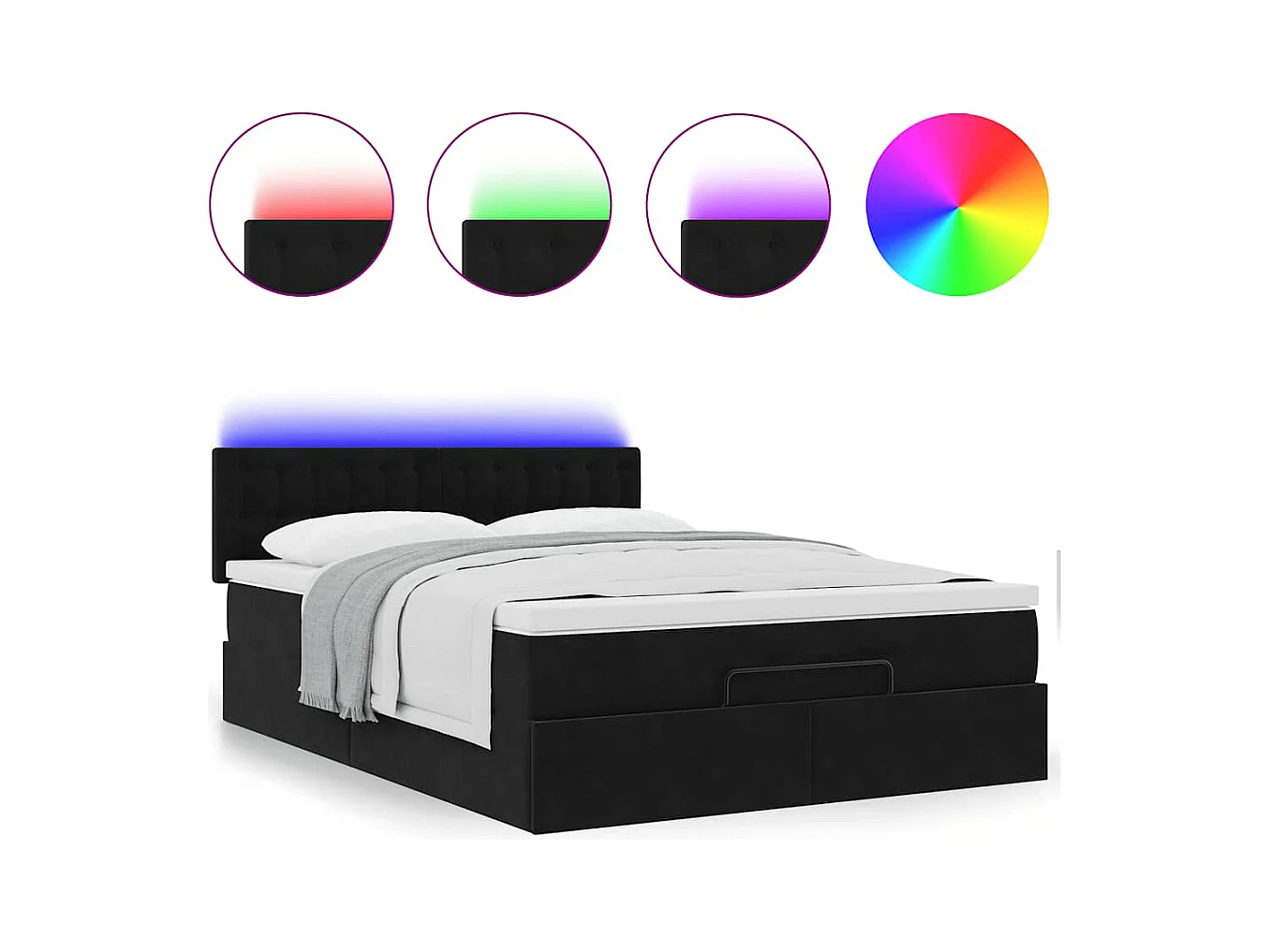 Cadre de lit ottoman avec matelas noir 140x200 cm velours