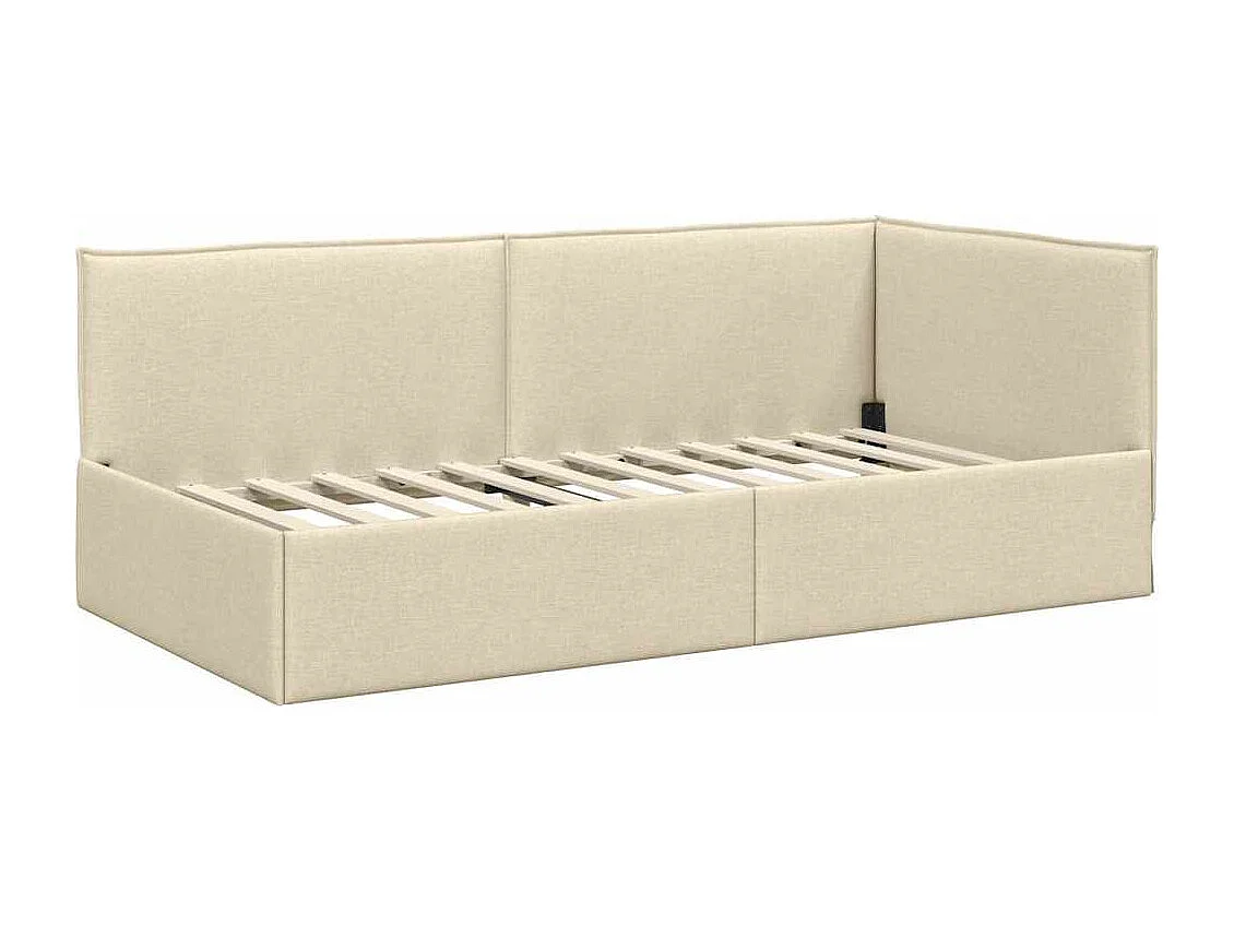 Estrutura de Cama de Canto Creme 90 x 200 cm tecido