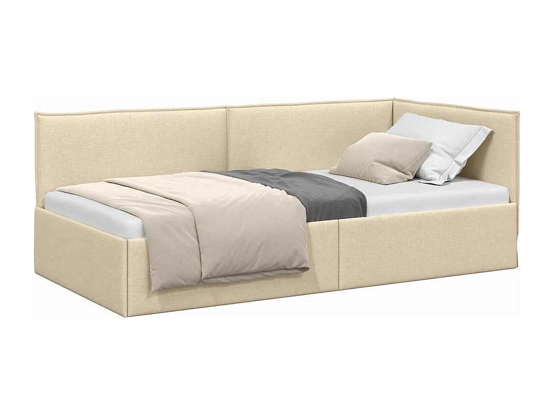 Estrutura de Cama de Canto Creme 90 x 200 cm tecido