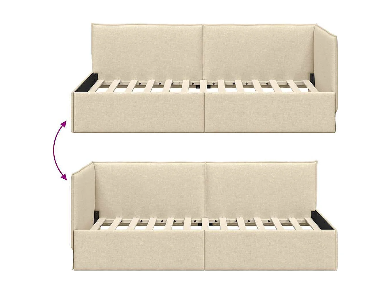 Estrutura de Cama de Canto Creme 90 x 200 cm tecido