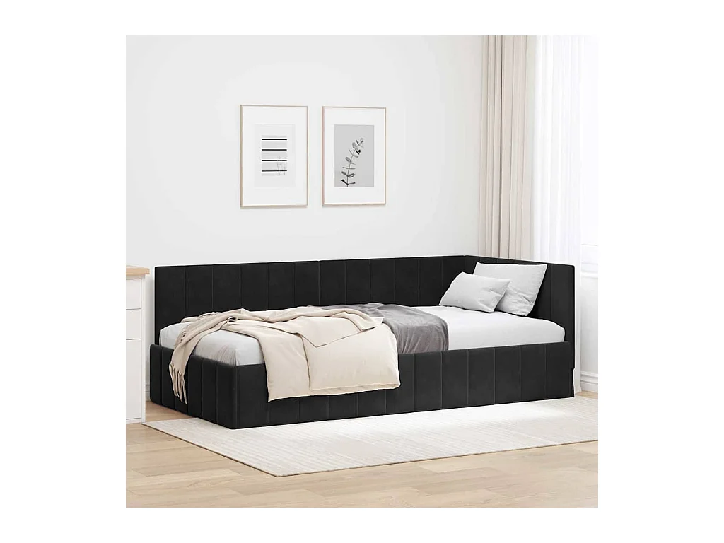 Cadre de lit d'angle avec tête de lit Noir 90 x 200 cm Velours