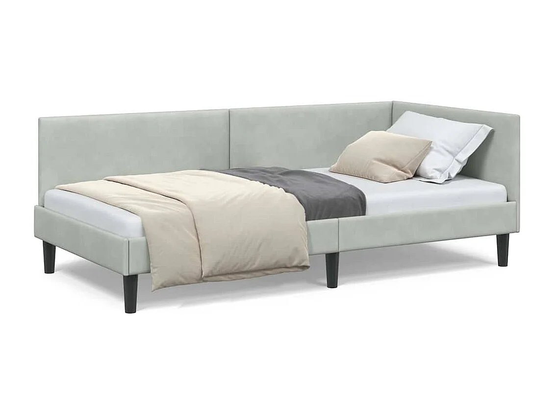 Hoekbedframe Lichtgrijs 80 x 200 cm Fluweel en Engineered hout