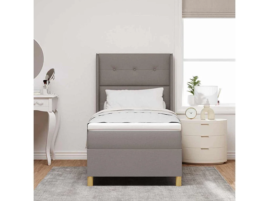 Cama con Somier con colchón con cabecera Taupé 90 x 200 cm tela