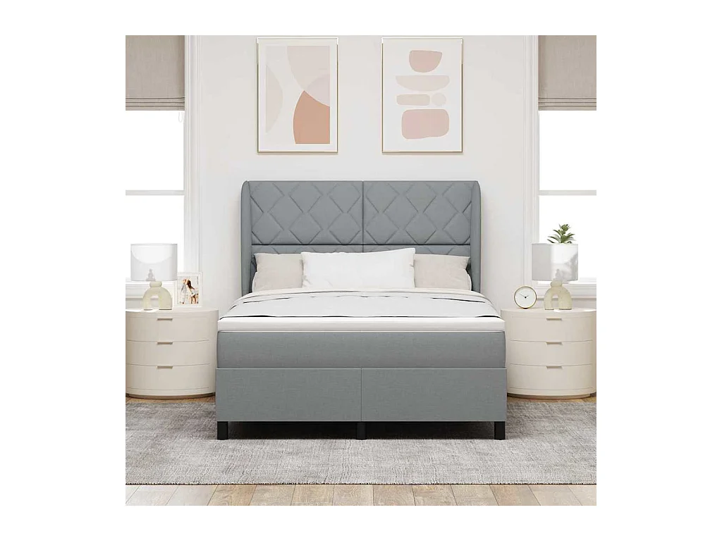 Cadre de lit avec matelas Gris clair 140 x 190 cm tissu
