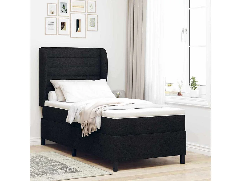 Cama tipo Box Spring con colchón Negro 90 x 190 cm tela