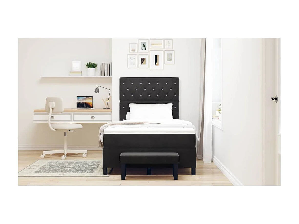 Cama tipo Box Spring con colchón Negro 120 x 200 cm Terciopelo