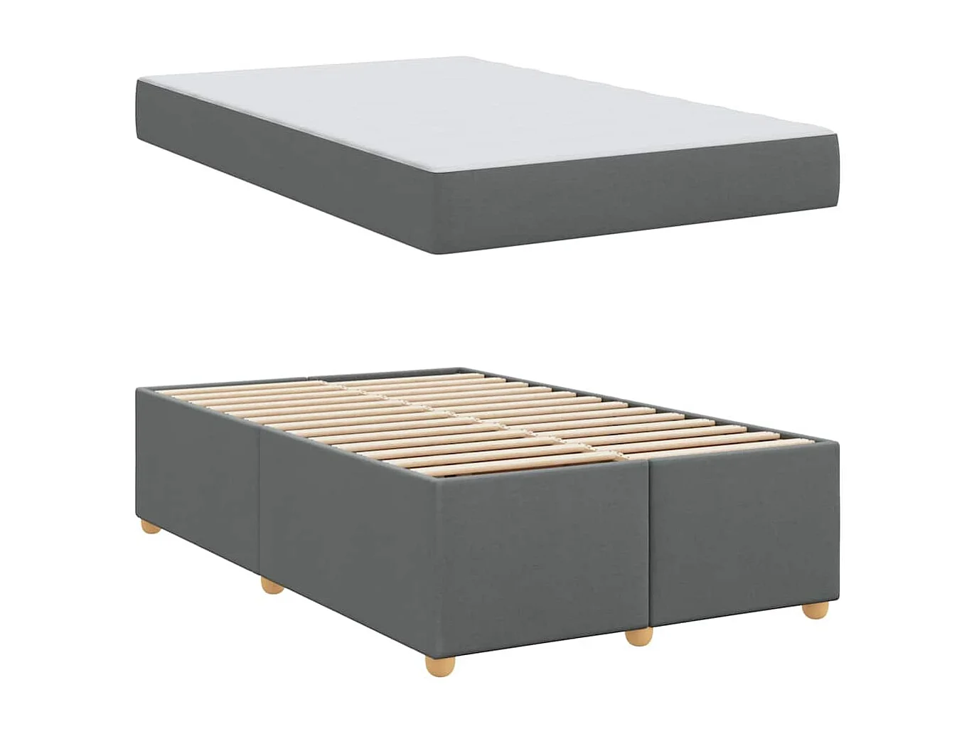 Cadre de lit avec matelas Gris foncé 120 x 200 cm tissu
