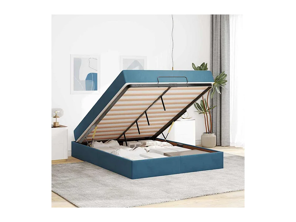 Cadre de lit Bleu 140 x 200 cm Velours