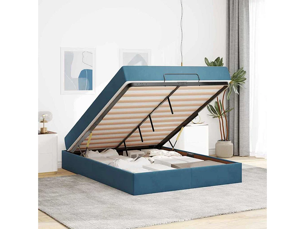 Cadre de lit Bleu 140 x 200 cm Velours
