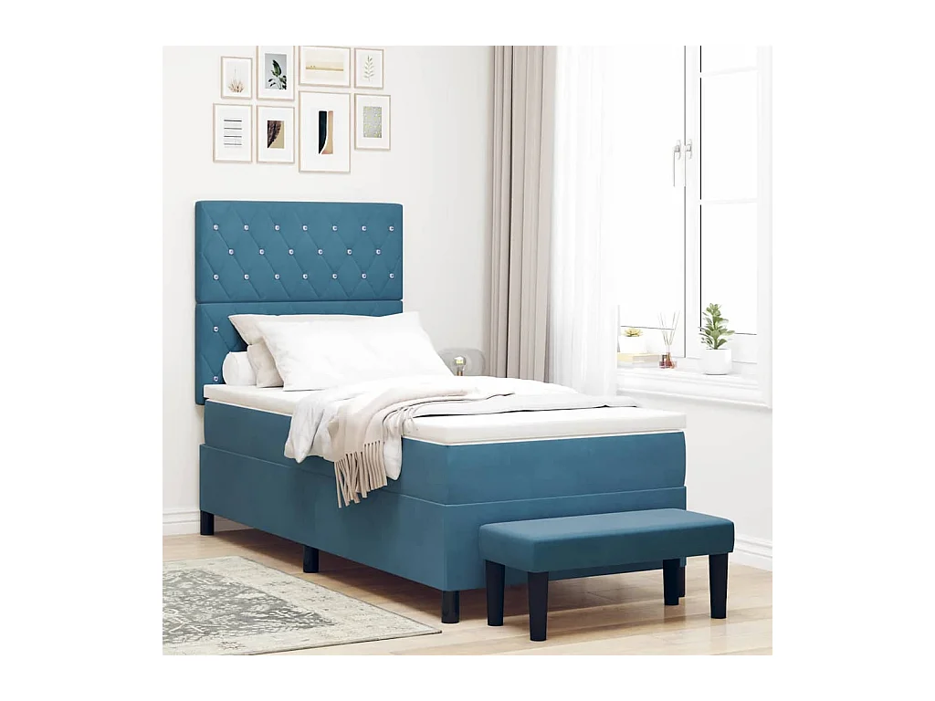 Cadre de lit avec matelas Bleu foncé 100 x 200 cm Velours