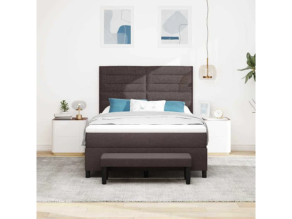 Cadre de lit avec matelas Marron foncé 140 x 190 cm tissu