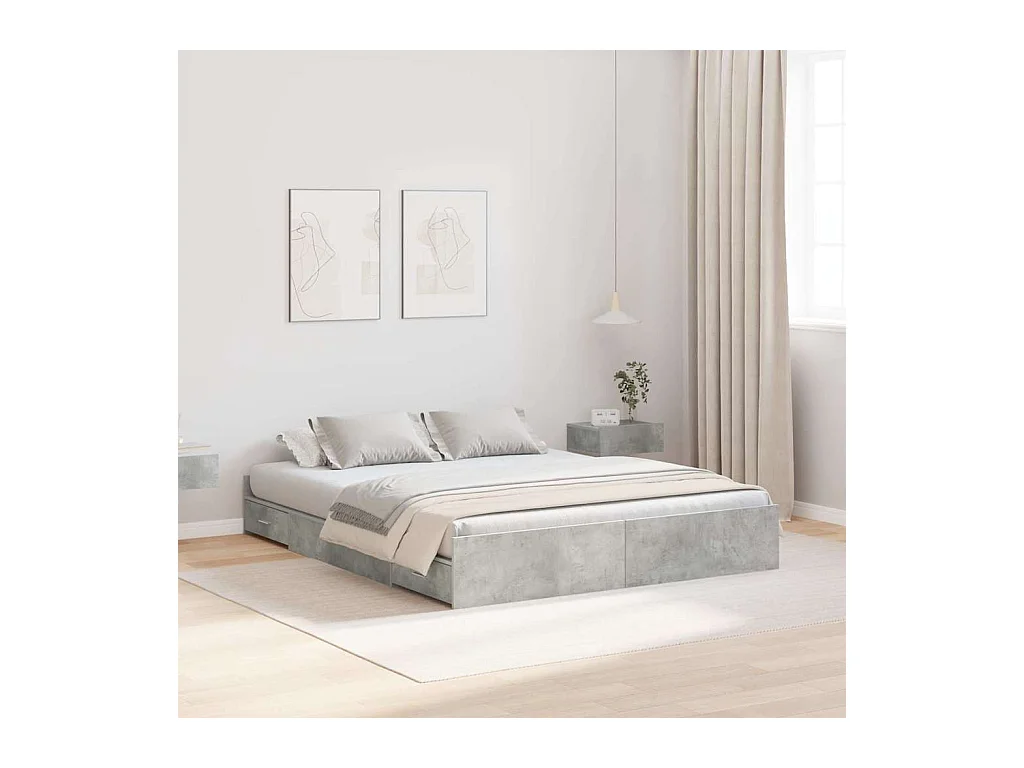 Cadre de lit avec rangement avec tiroir Gris béton 135 x 190 cm