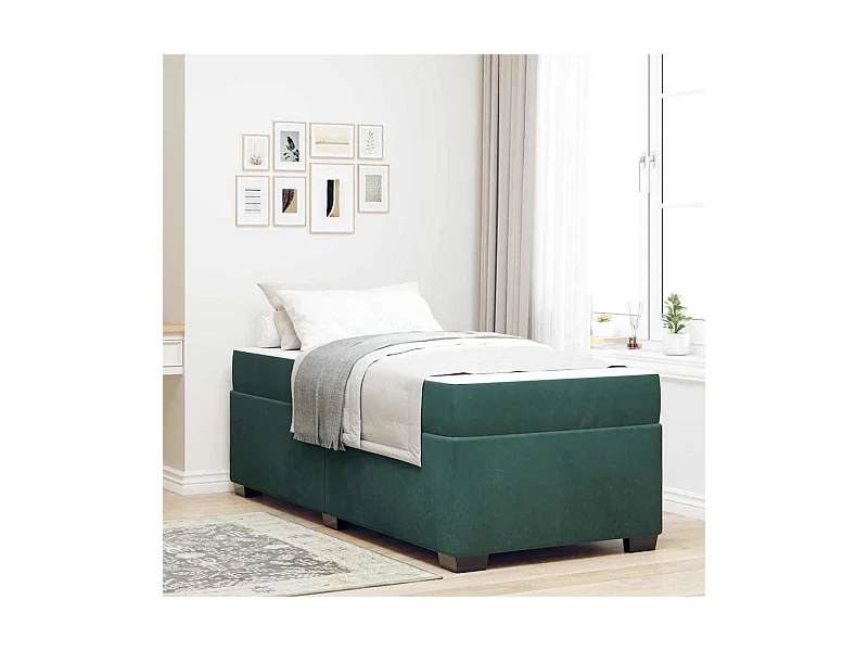Bedframe met matras met matras Donkergroen 90 x 200 cm Fluweel