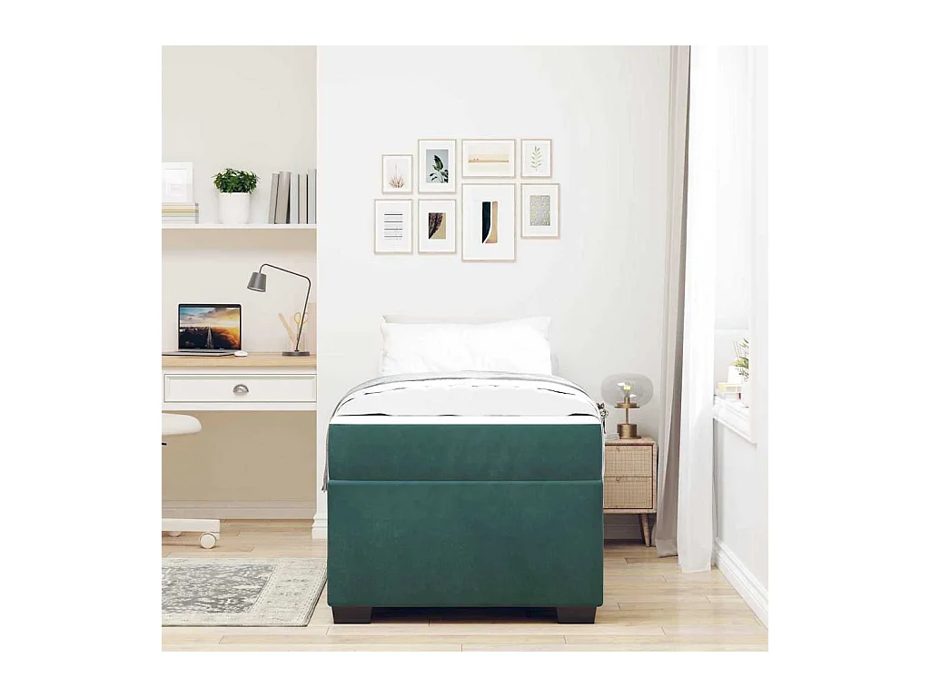 Cadre de lit avec matelas Vert foncé 90 x 200 cm Velours