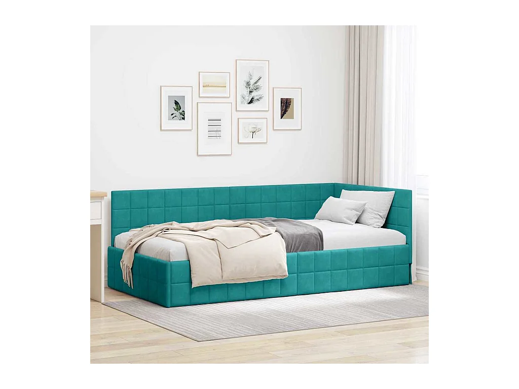 Cadre de lit d'angle Turquoise 90 x 200 cm Velours