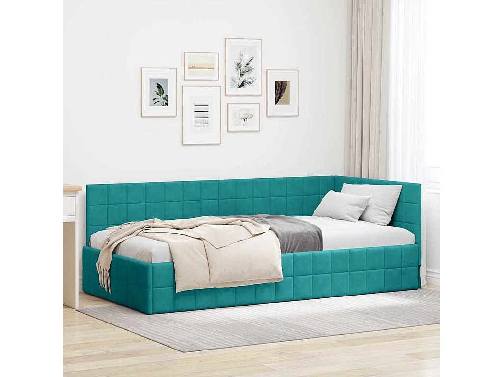 Cadre de lit d'angle Turquoise 90 x 200 cm Velours