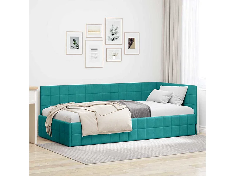 met hoofdeinde Turquoise 90 x 200 cm Fluweel