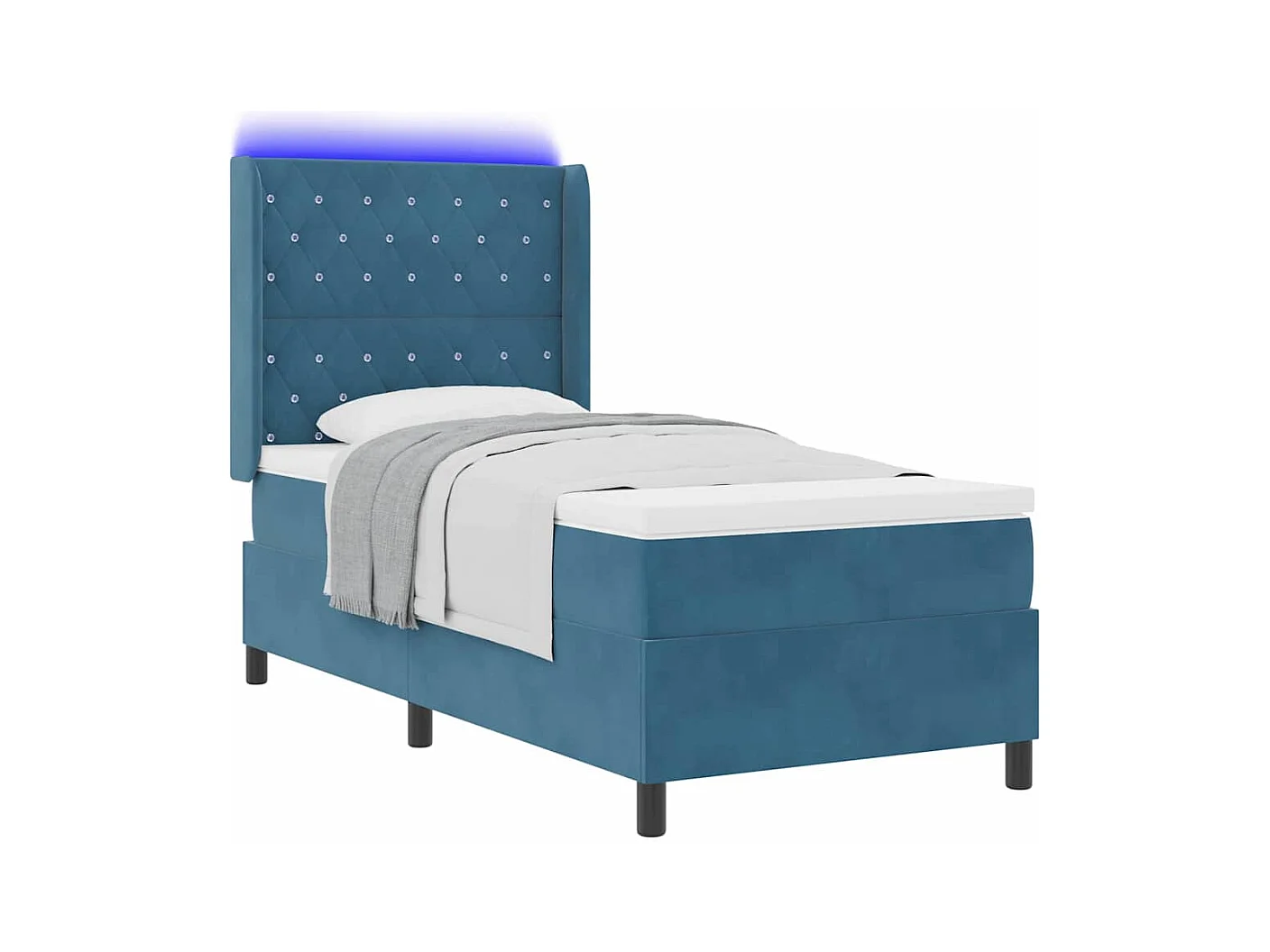 Cadre de lit avec Matelas LED Bleu 100 x 200 cm Velours