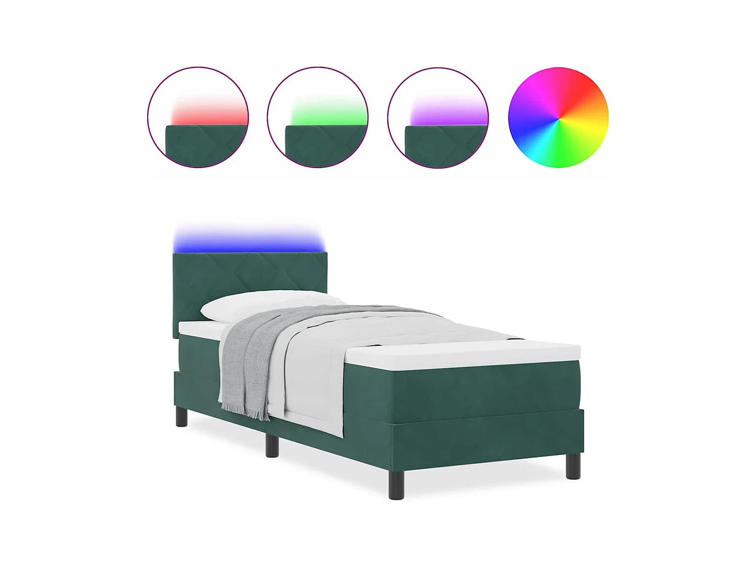 Cadre de lit avec matelas Vert foncé 80 x 200 cm Velours