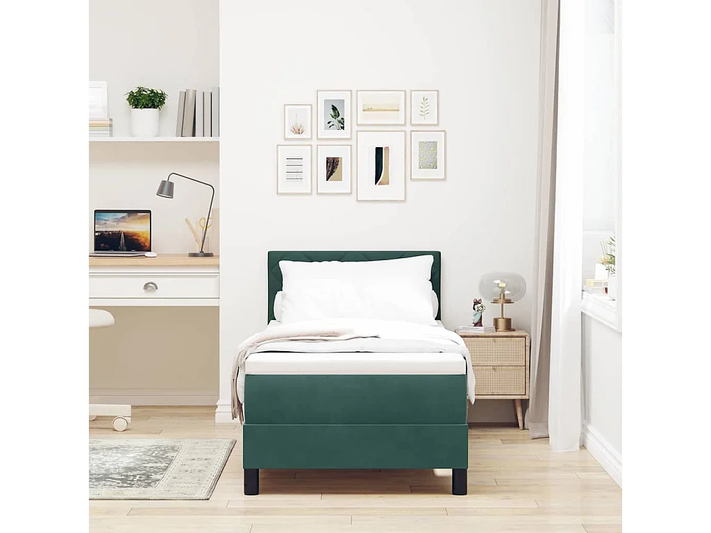 Cama tipo Box Spring Verde oscuro 80 x 200 cm Terciopelo