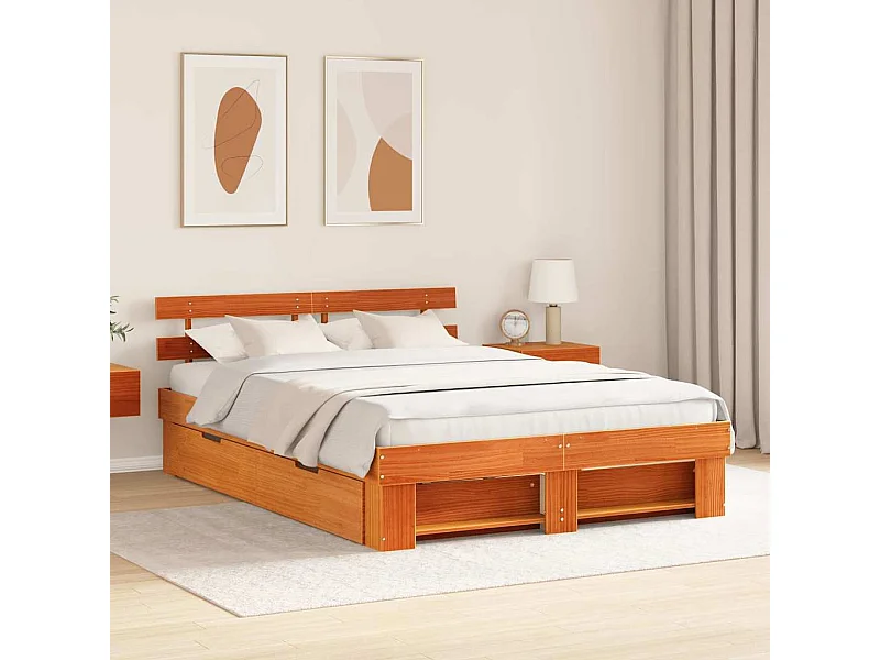 Estrutura da Cama com cabeceira Castanho-mel 140 x 200 cm