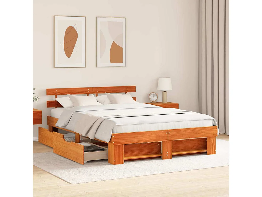 Cadre de lit Marron cire 140 x 200 cm Bois massif en pin