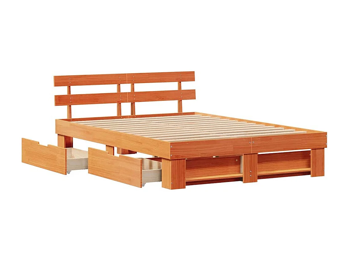 Cadre de lit Marron cire 140 x 200 cm Bois massif en pin