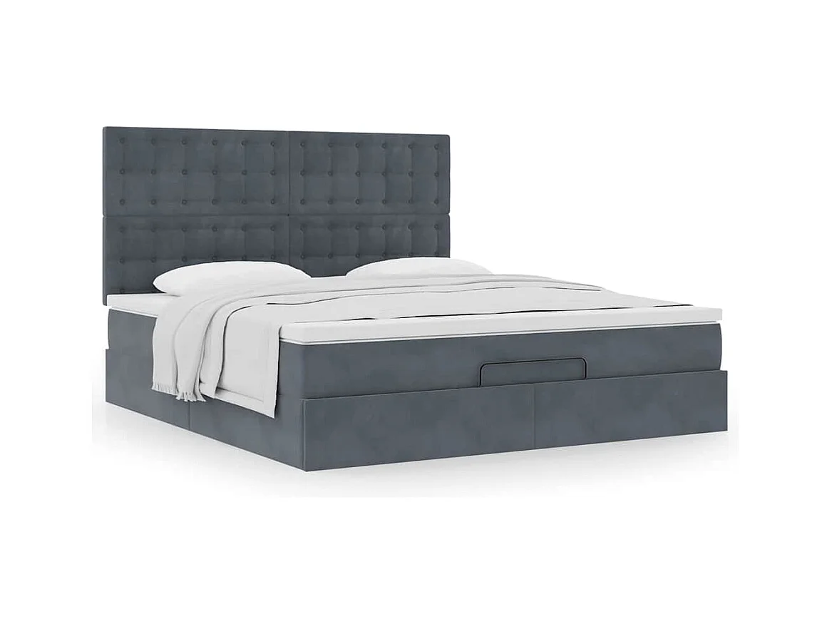 Cadre de lit ottoman avec matelas gris foncé 160x200cm velours