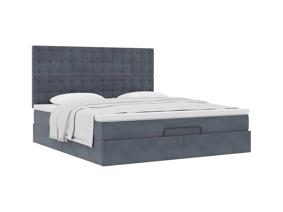 Cadre de lit ottoman avec matelas gris foncé 160x200cm velours