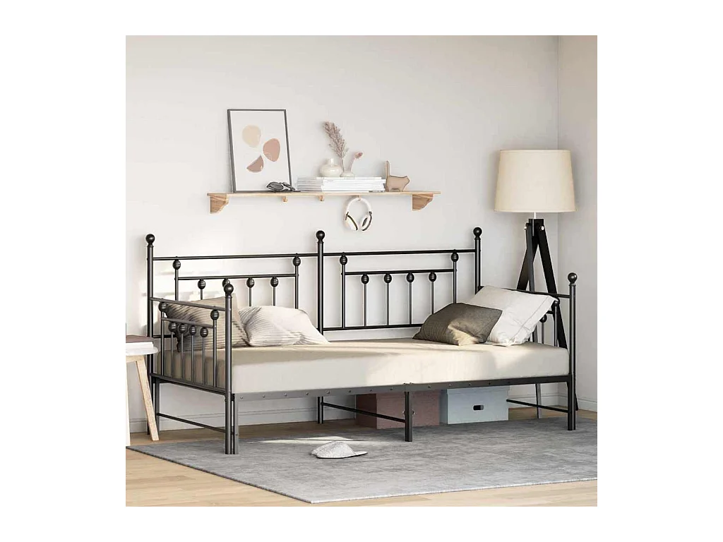 Estructura de cama de día con cabecera Negro 107 x 203 cm Acero