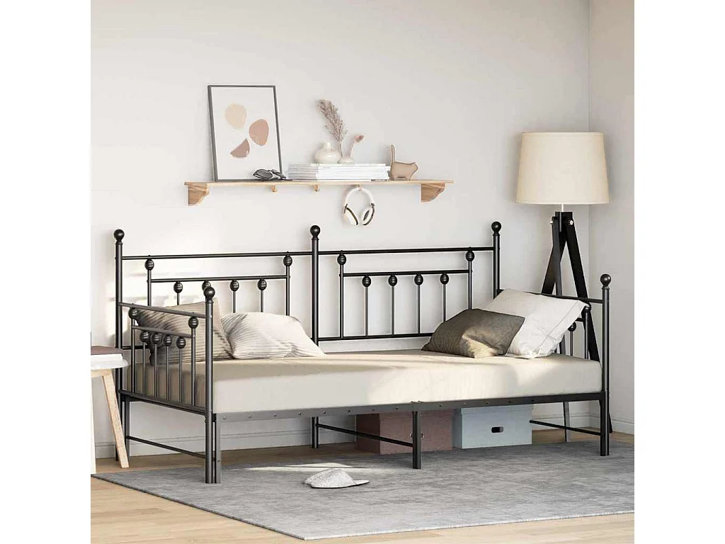 Estrutura de cama de dia com cabeceira Preto 107 x 203 cm Aço