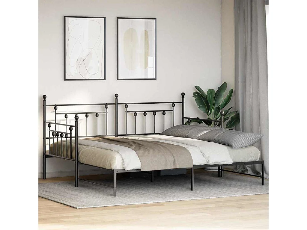 Estrutura de cama de dia com cabeceira Preto 107 x 203 cm Aço