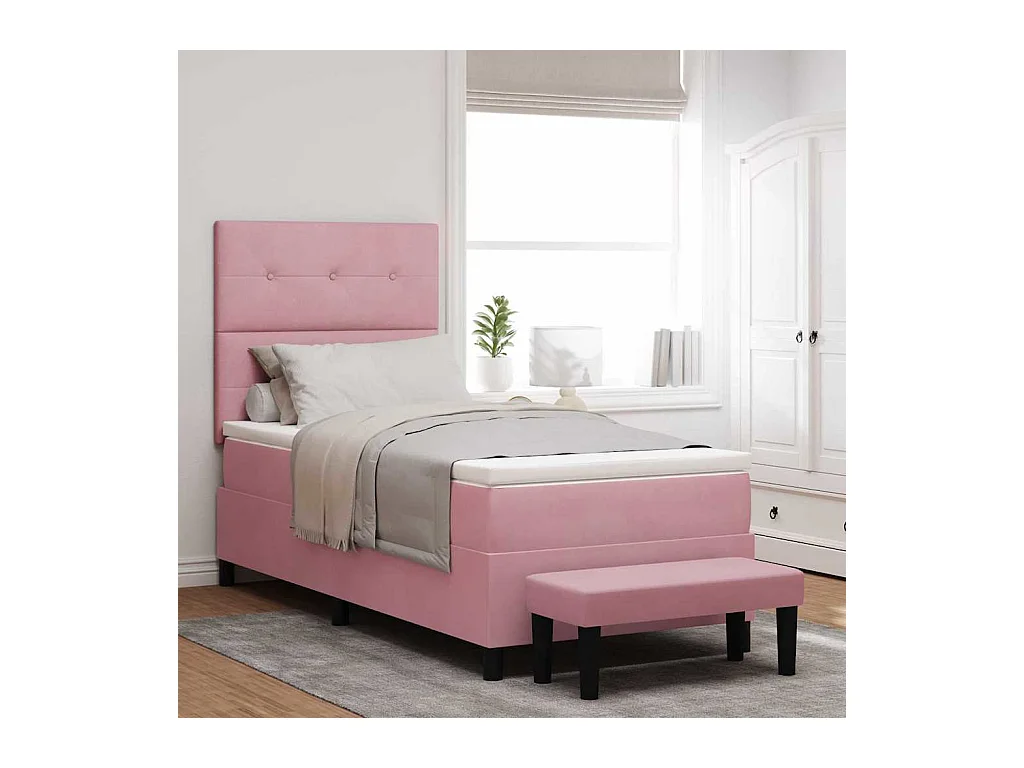 Cama Box com colchão com cabeceira Rosa 90 x 200 cm Veludo
