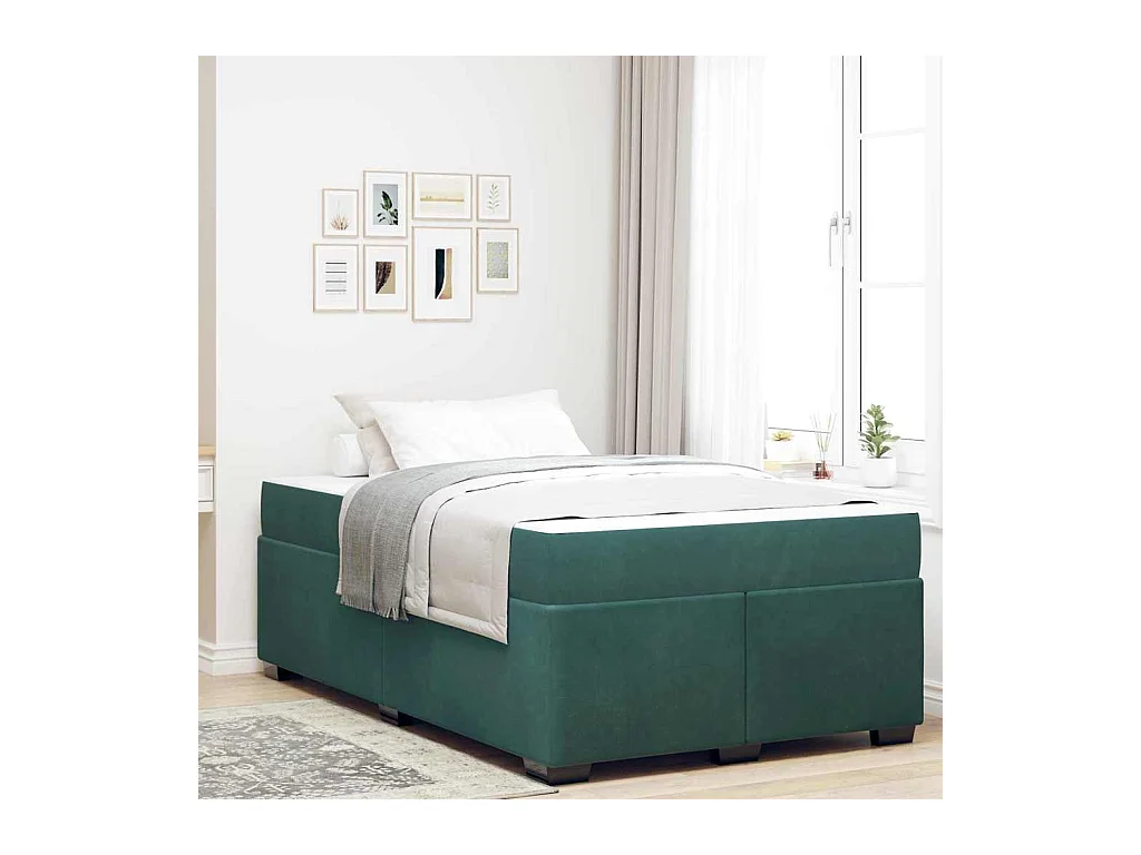 Cadre de lit avec matelas Vert foncé 120 x 200 cm Velours