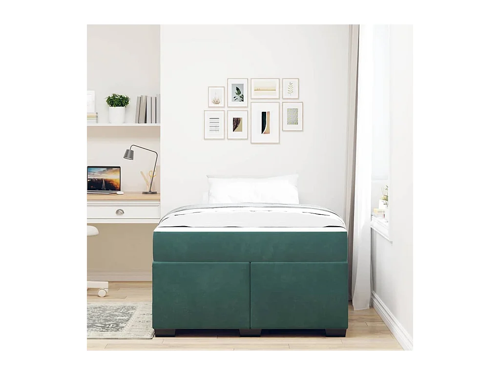Cadre de lit avec matelas Vert foncé 120 x 200 cm Velours